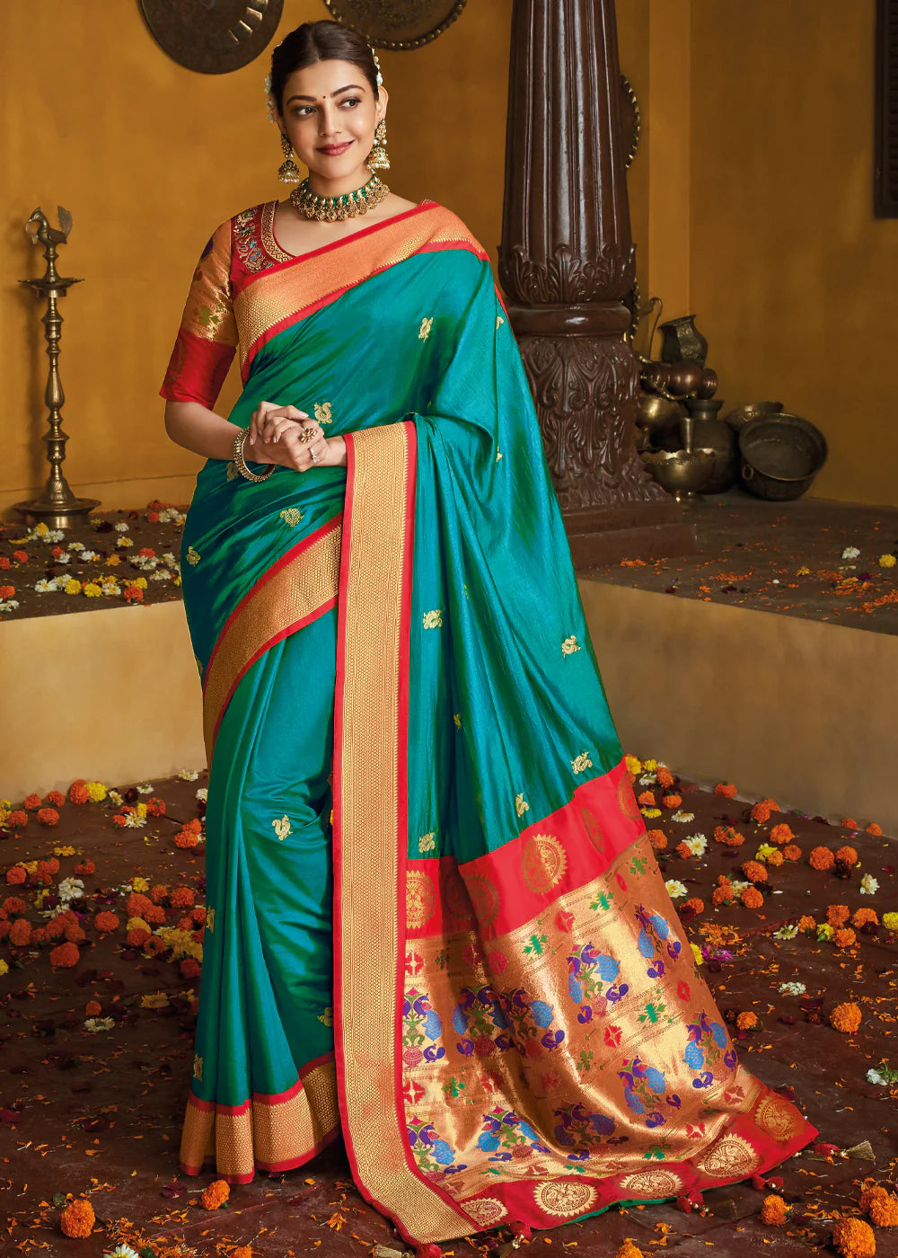 BLUE GOLD ZARI WOVEN PAITHANI SILK SAREE WITH DESIGNER BLOUSE