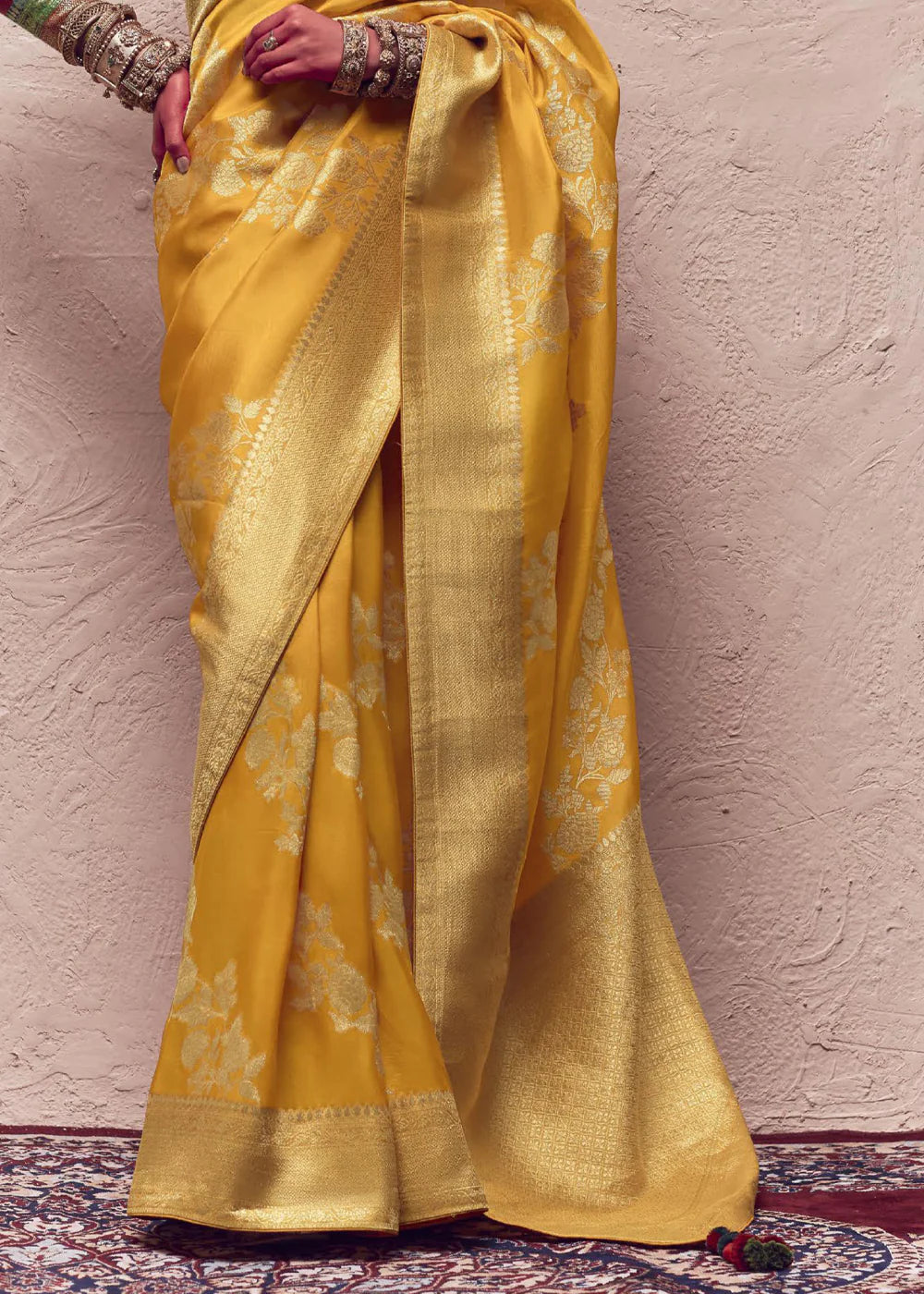 Marigold Yellow ZARI WOVEN DOLA SILK SAREE WITH ZARI WOVEN BLOUSE