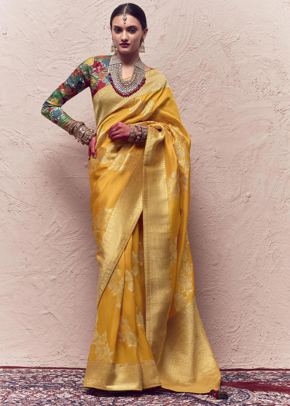 Marigold Yellow ZARI WOVEN DOLA SILK SAREE WITH ZARI WOVEN BLOUSE