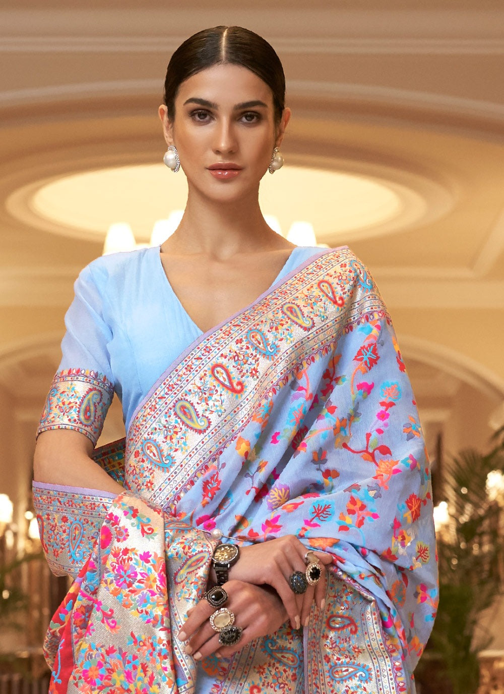 Fabulous Woven Enhanced Handloom Silk KASHMIRI Saree