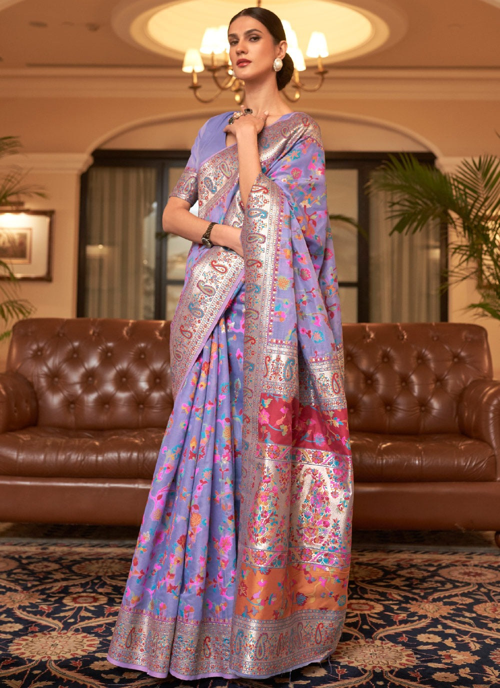 Excellent Handloom Silk Trendy KASHMIRI Classic Saree LIGHT PURPLE