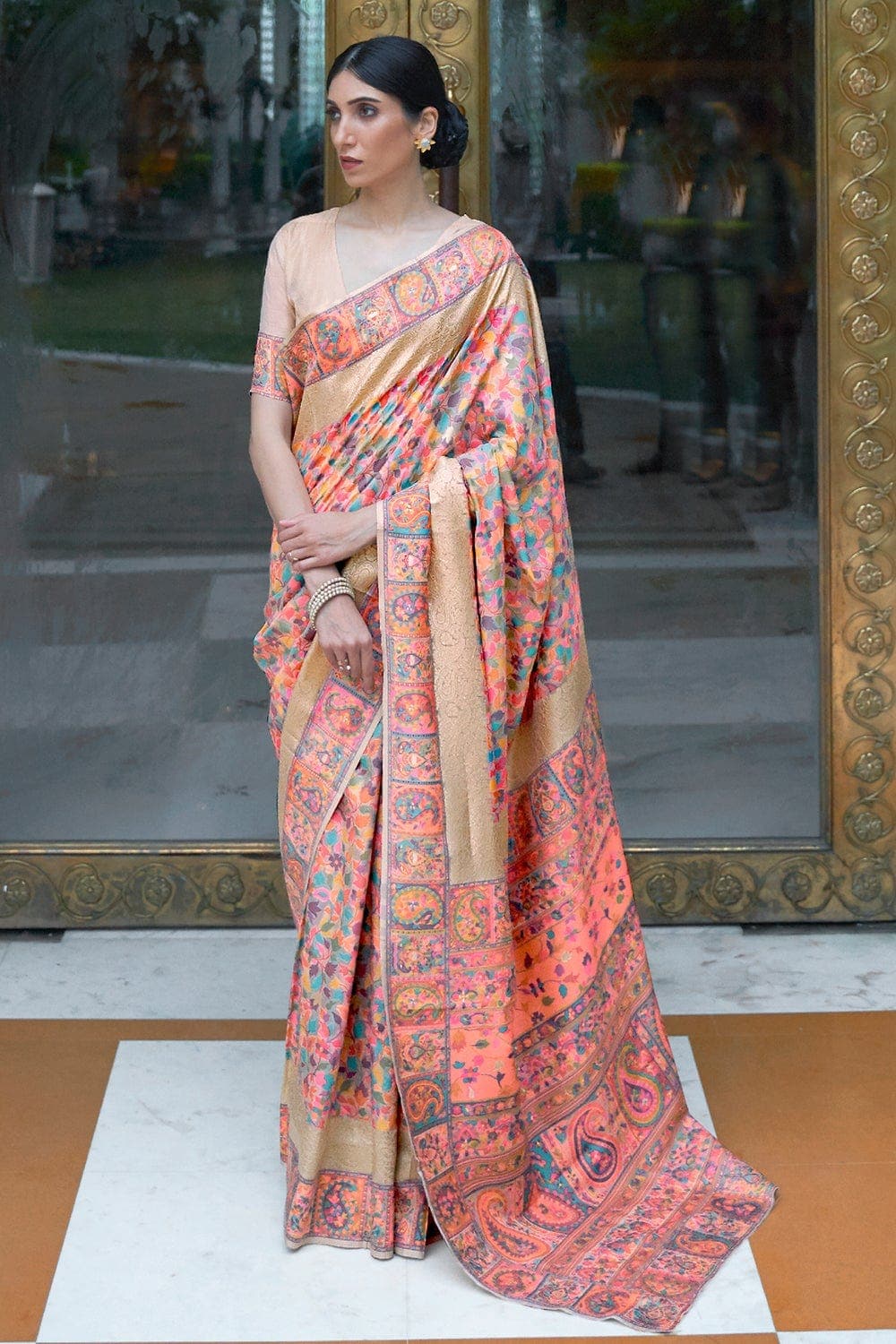 ROSE GOLD Colour Kashmiri Handloom Weaving Saree