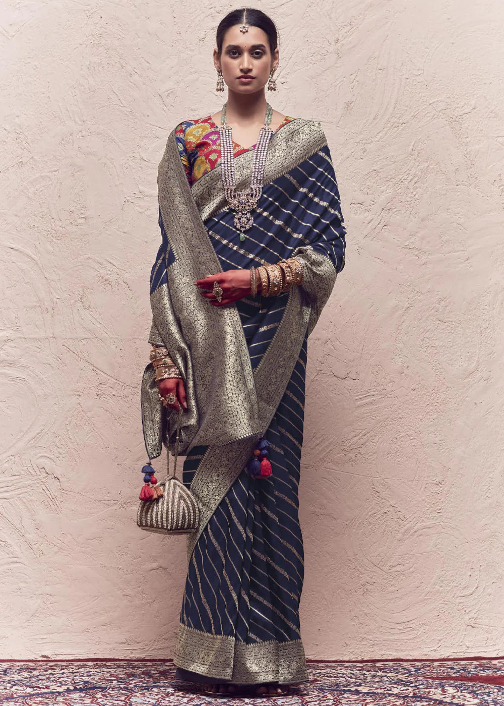 Admiral Blue ZARI WOVEN DOLA SILK SAREE WITH ZARI WOVEN BLOUSE