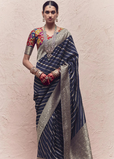 Admiral Blue ZARI WOVEN DOLA SILK SAREE WITH ZARI WOVEN BLOUSE