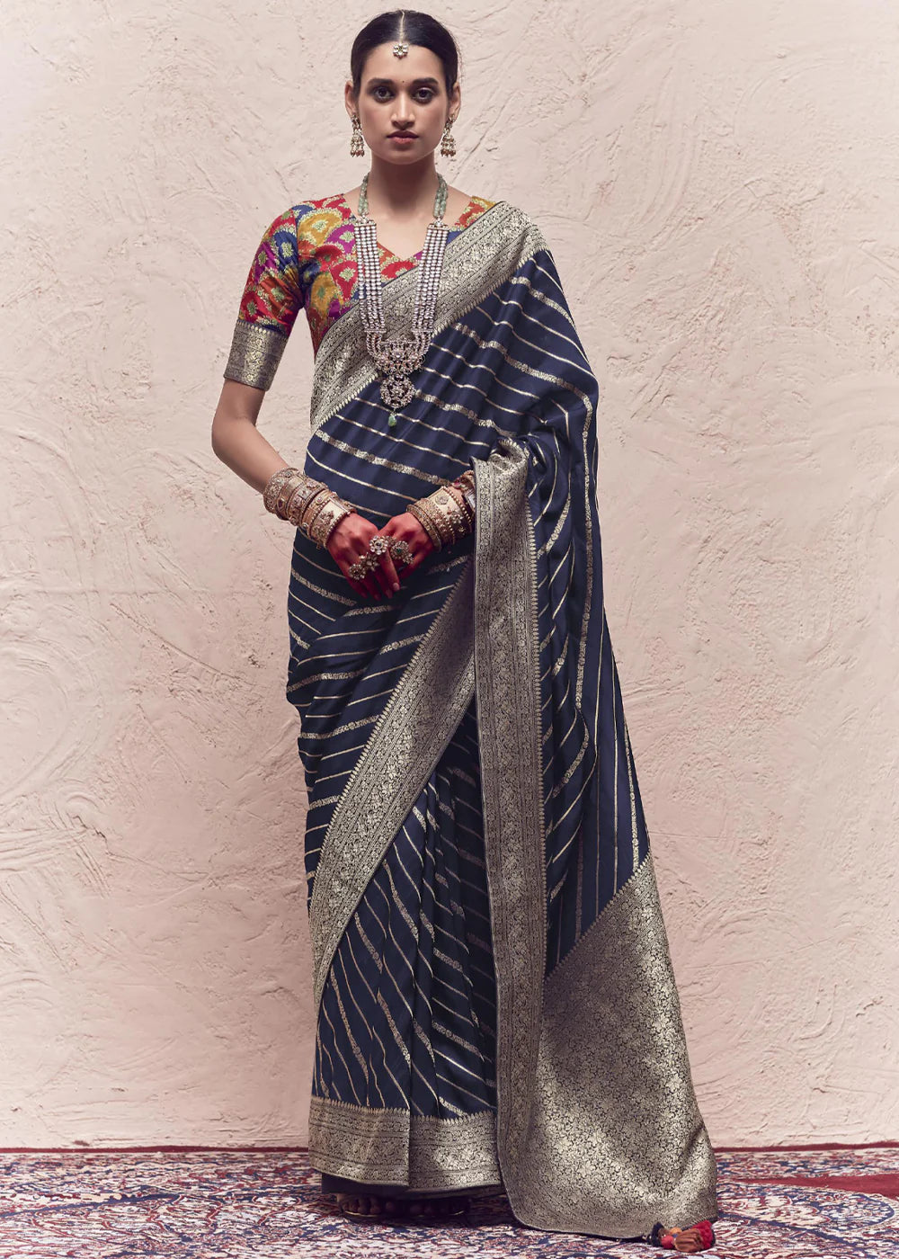 Admiral Blue ZARI WOVEN DOLA SILK SAREE WITH ZARI WOVEN BLOUSE