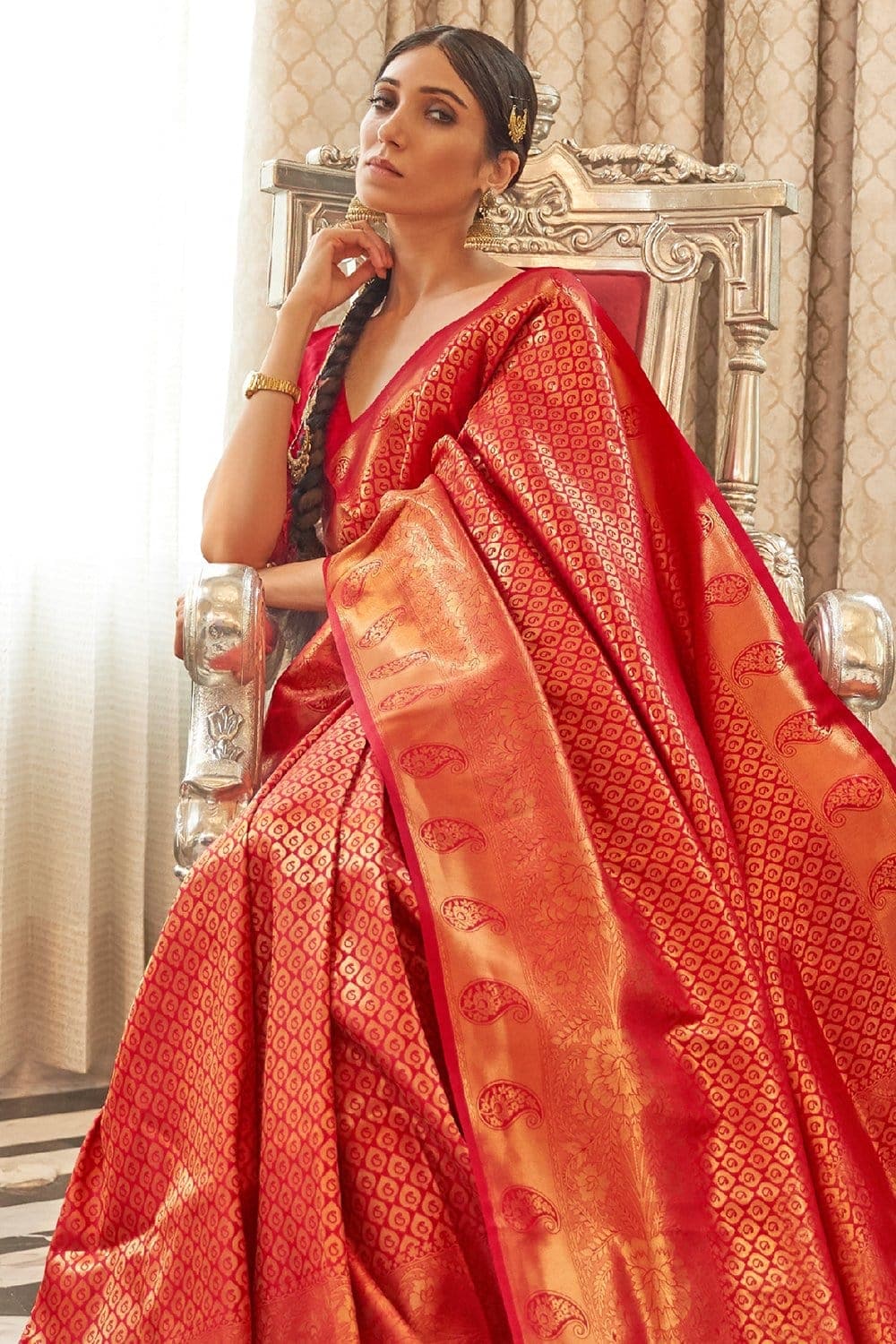 IMPERIAL RED ZARI WOVEN KANJIVARAM SILK SAREE