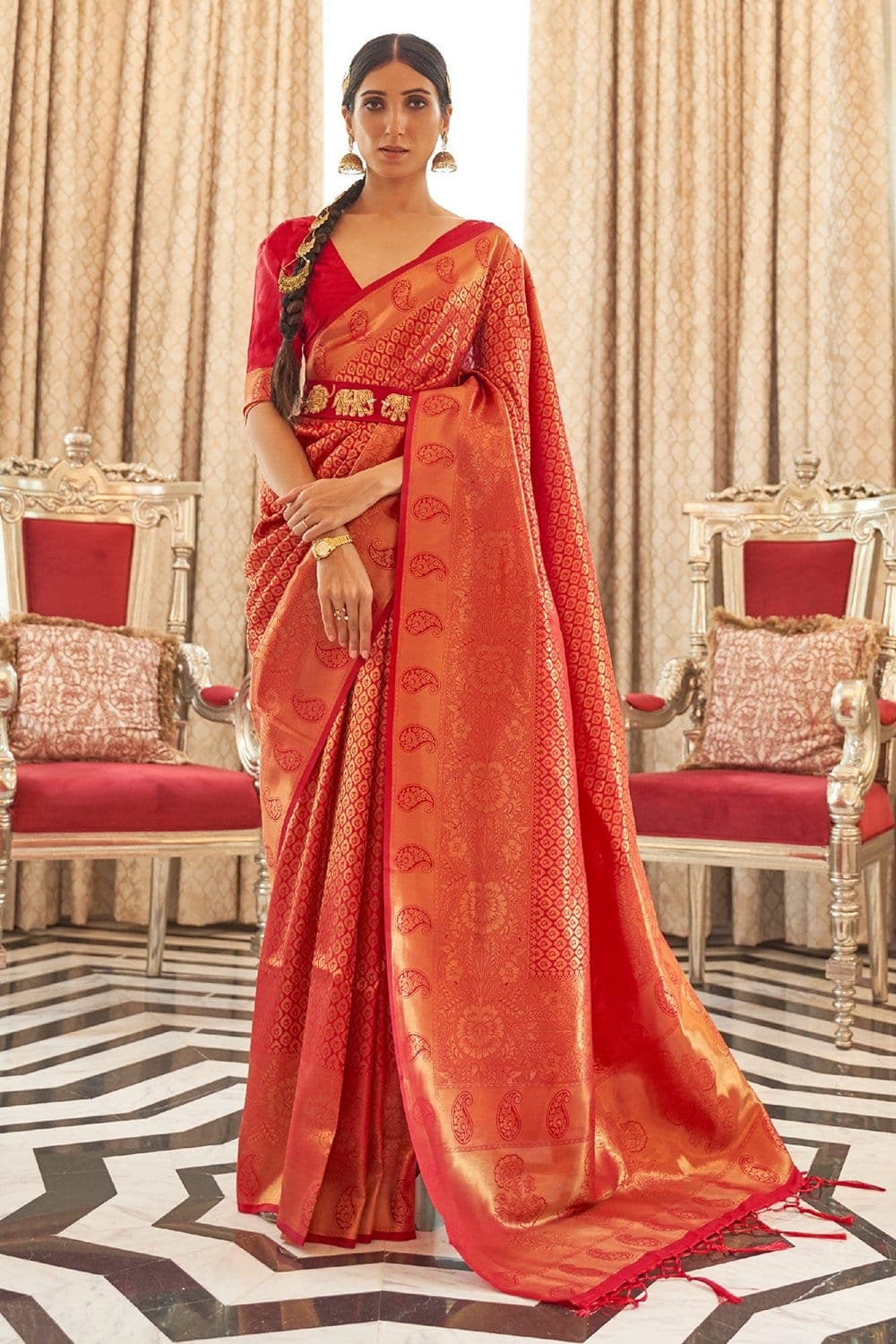 IMPERIAL RED ZARI WOVEN KANJIVARAM SILK SAREE