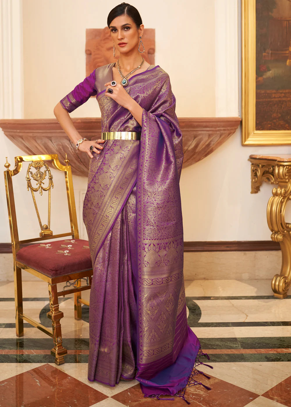 AMETHYST PURPLE HANDLOOM WOVEN KANJIVARAM SILK SAREE