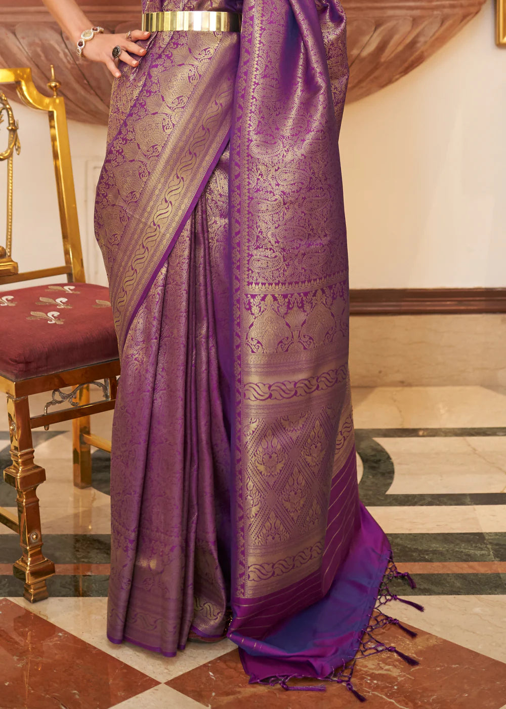 AMETHYST PURPLE HANDLOOM WOVEN KANJIVARAM SILK SAREE