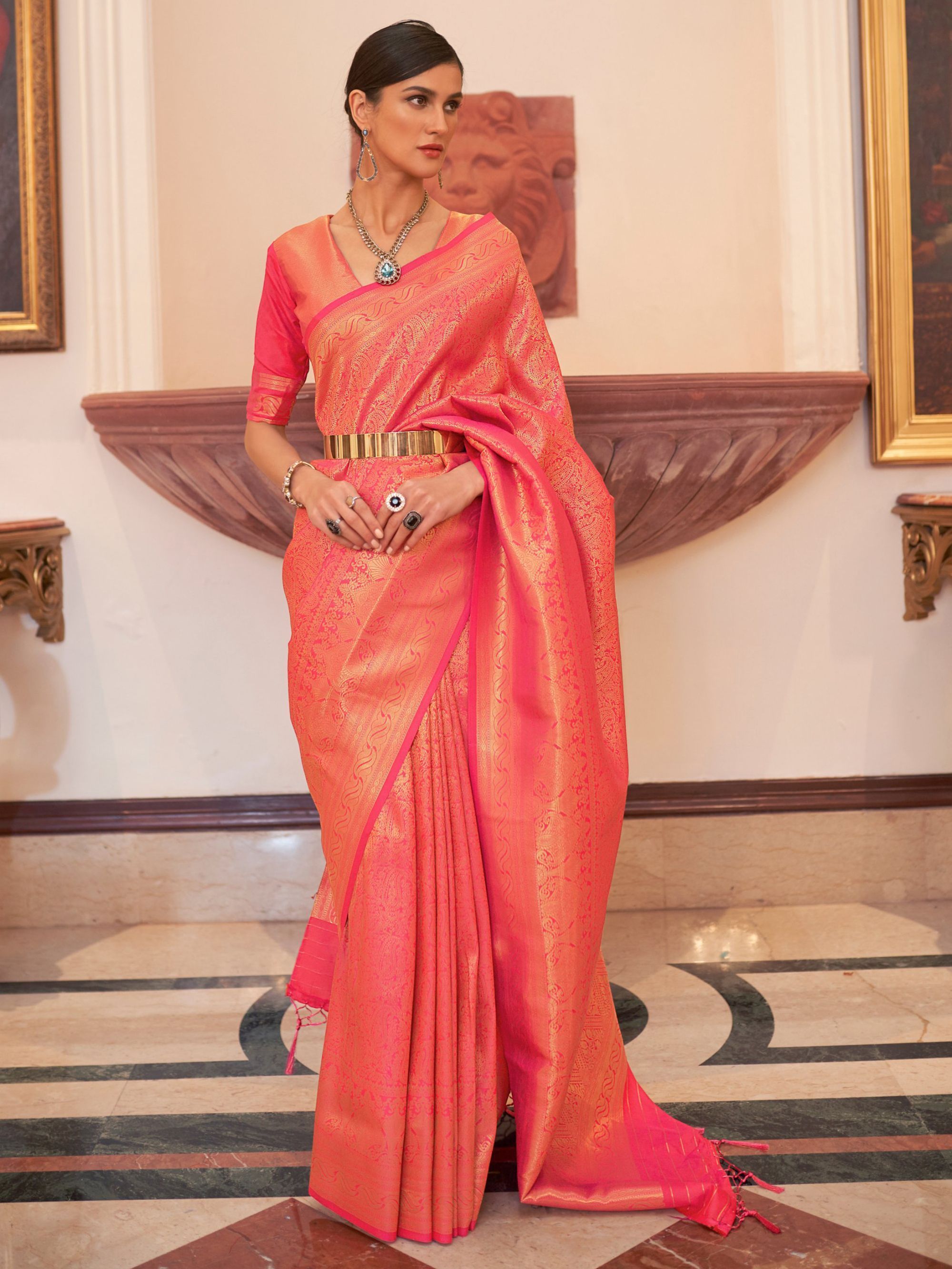 PERSIMMON ORANGE HANDLOOM WOVEN KANJIVARAM SILK SAREE