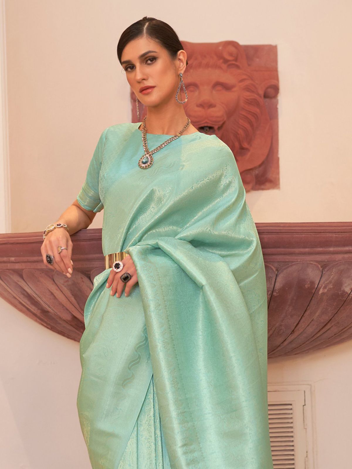 BERMUDA TEAL GREEN HANDLOOM WOVEN KANJIVARAM SILK SAREE