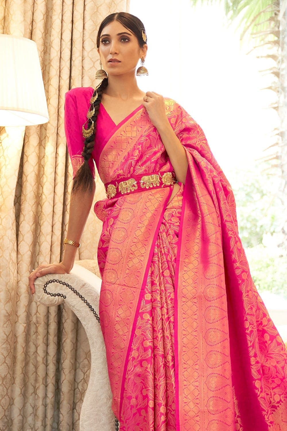 KOBI PINK ZARI WOVEN KANJIVARAM SILK SAREE