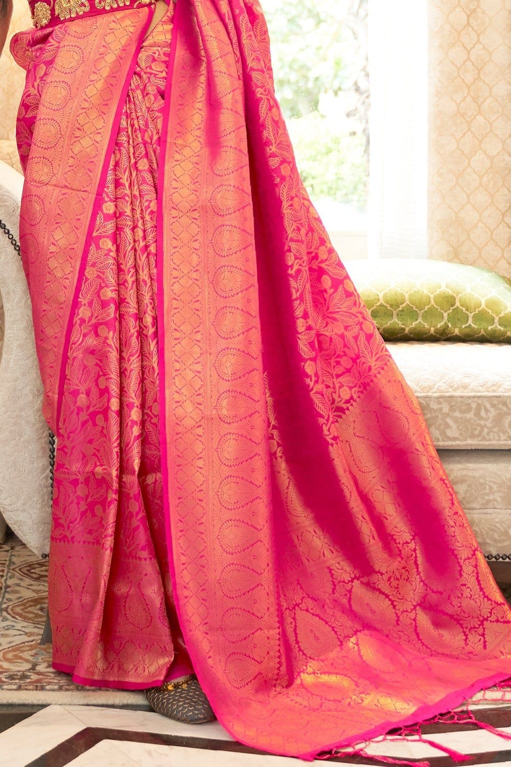 KOBI PINK ZARI WOVEN KANJIVARAM SILK SAREE