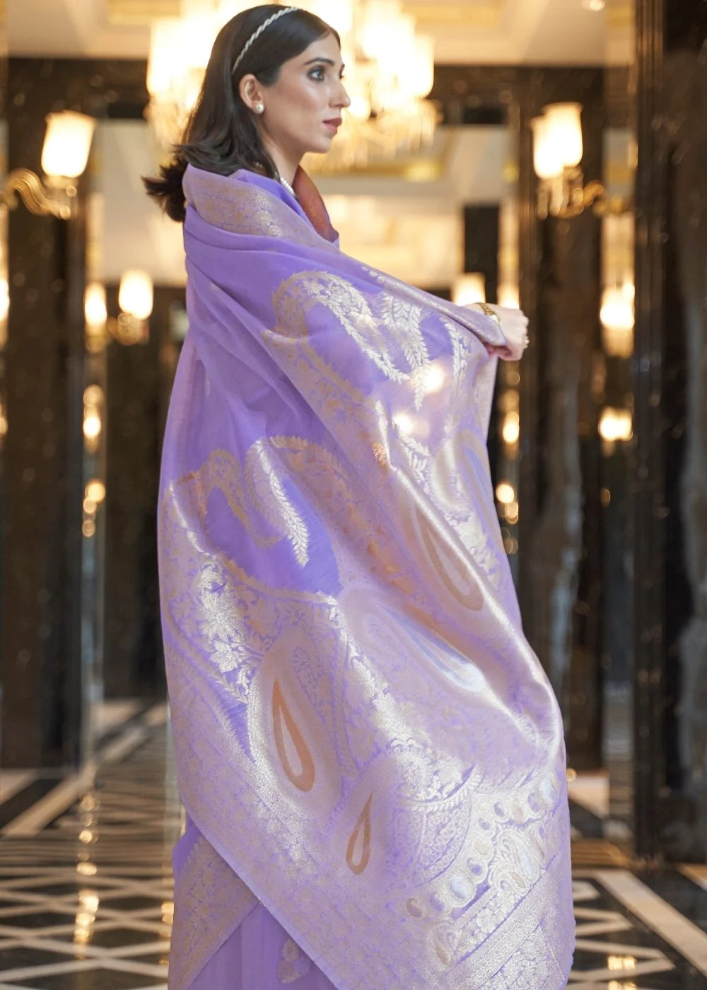 PURPLE ZARI WOVEN LINEN SILK SAREE