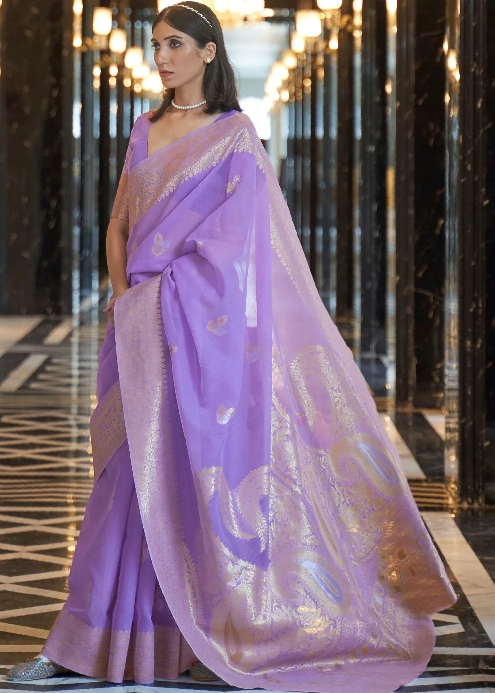 PURPLE ZARI WOVEN LINEN SILK SAREE