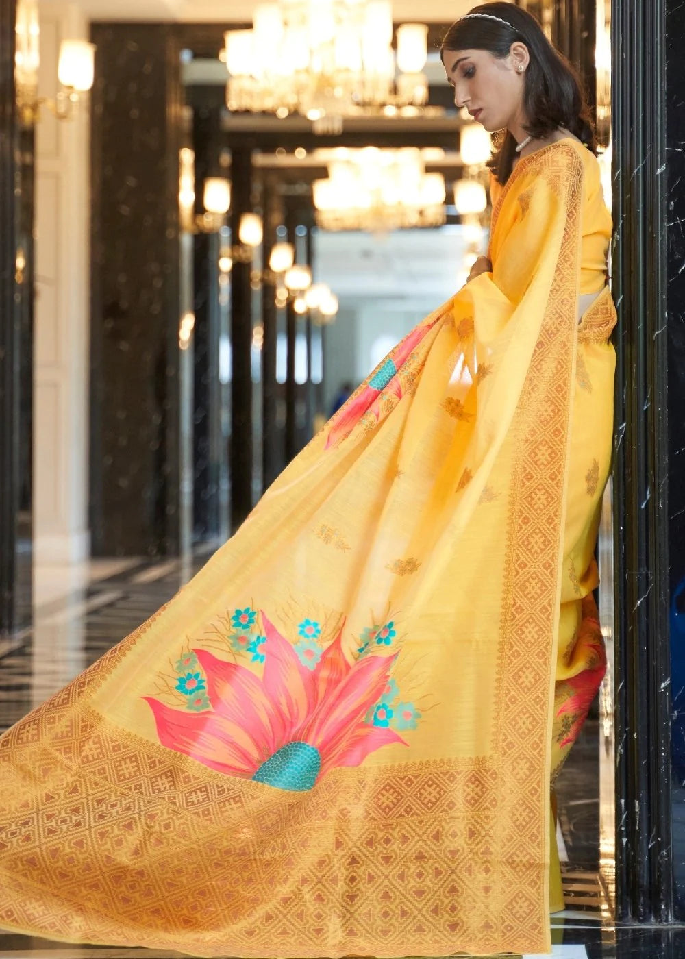 YELLOW ZARI WOVEN LINEN SILK SAREE