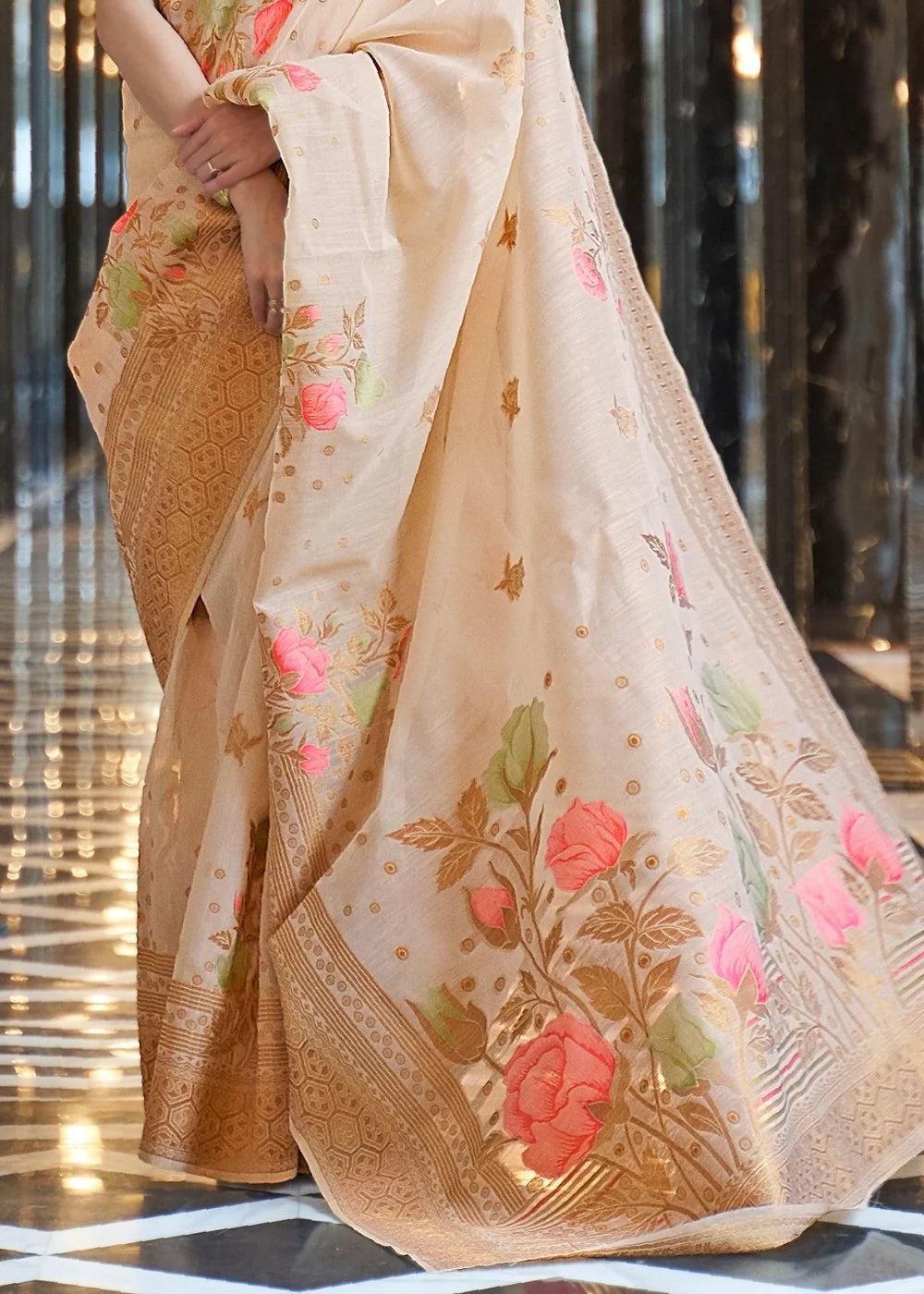 Light BROWN ZARI WOVEN LINEN SILK SAREE