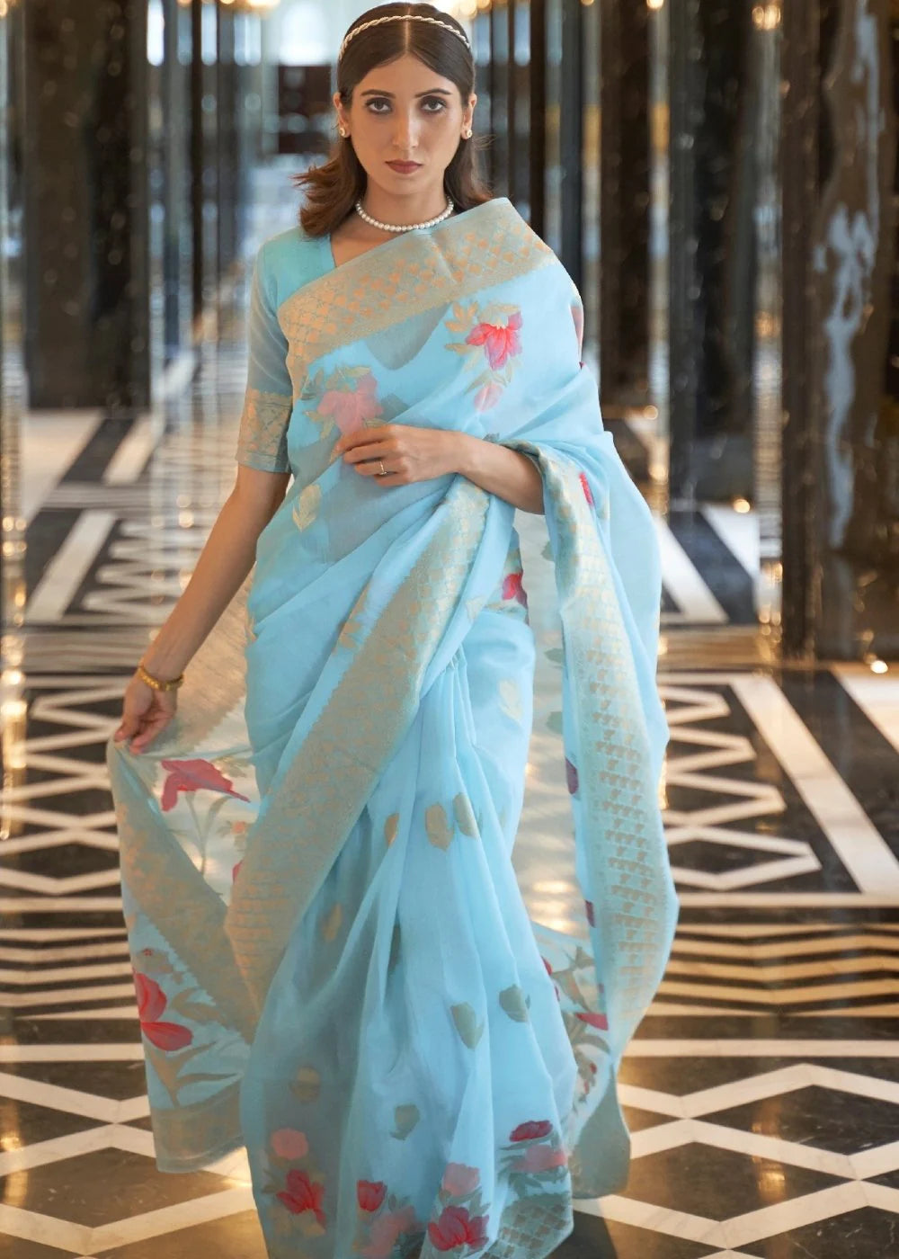 Lily BLUE ZARI WOVEN LINEN SILK SAREE