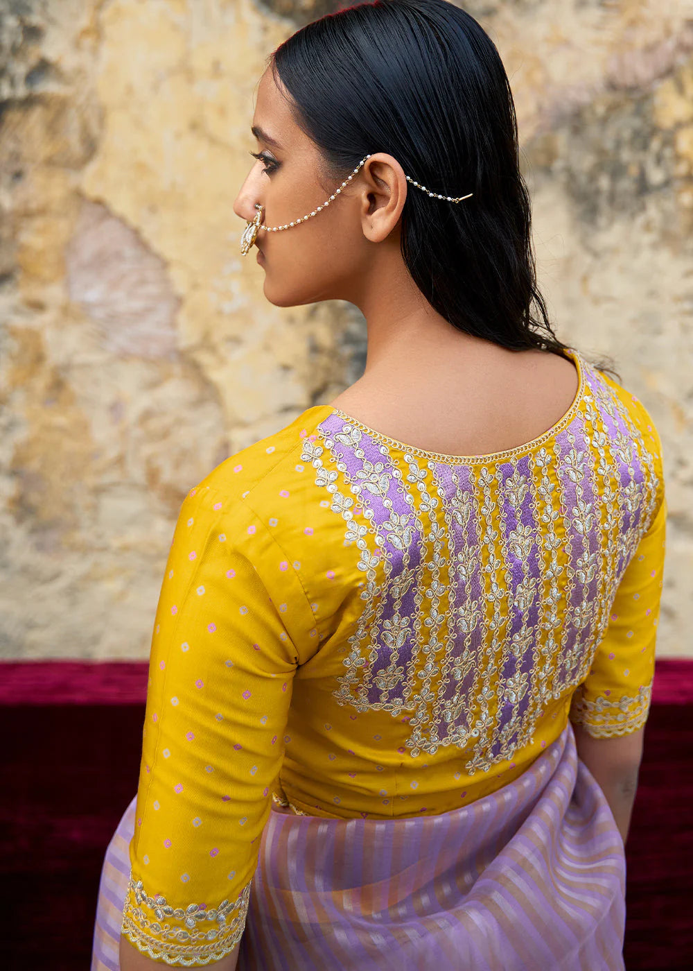 Breezy Lavender ZARI WEAVING ORGANZA SAREE WITH EMBROIDERED BLOUSE