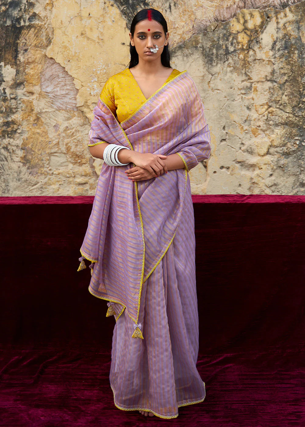 Breezy Lavender ZARI WEAVING ORGANZA SAREE WITH EMBROIDERED BLOUSE