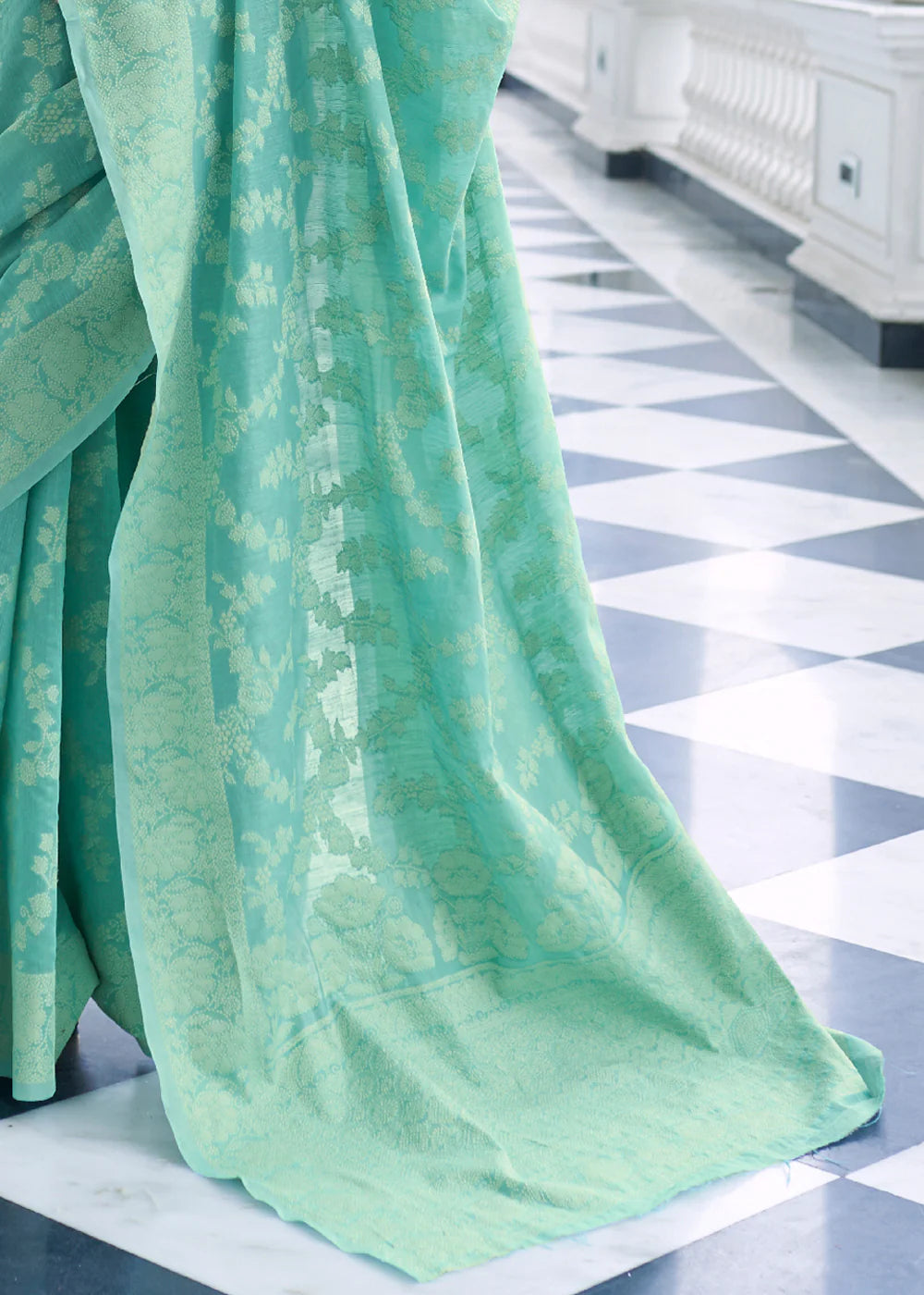 Dreams Blue Lucknowi Chikankari Cotton Saree