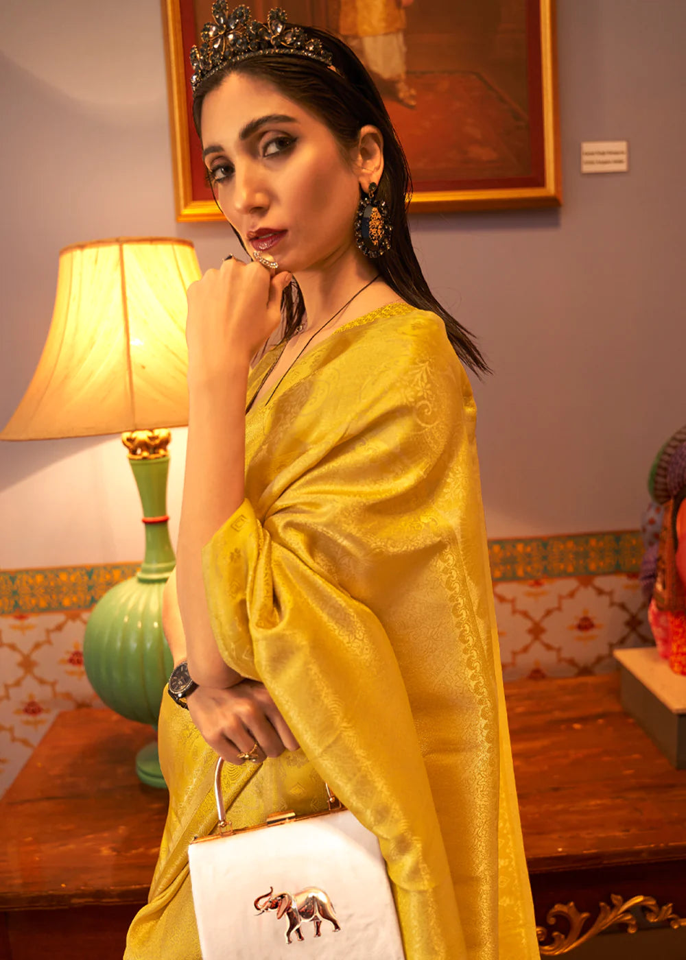 BUTTER YELLOW Kanjivaram SATIN Silk Saree