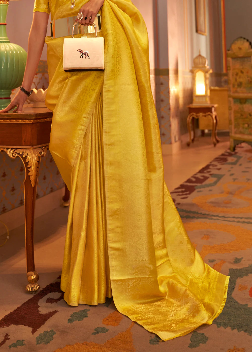 BUTTER YELLOW Kanjivaram SATIN Silk Saree