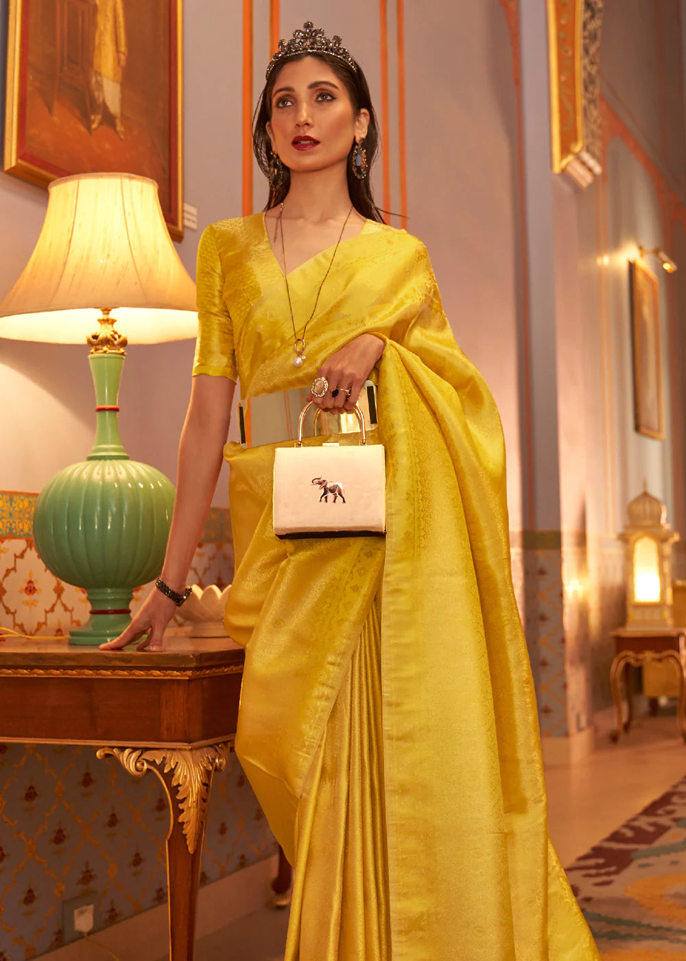 BUTTER YELLOW Kanjivaram SATIN Silk Saree