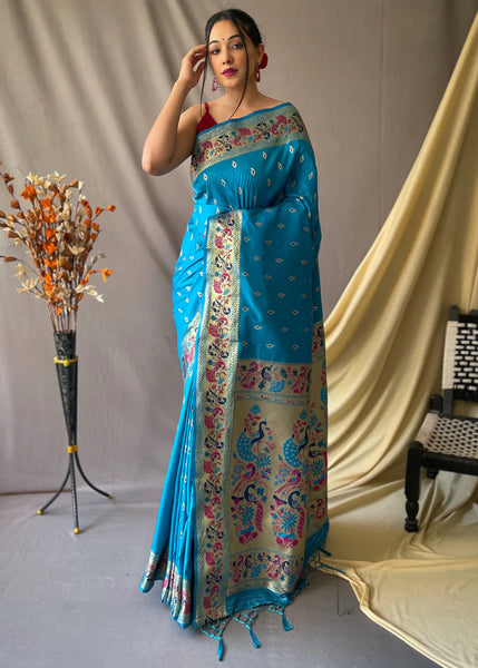 INDIGO BLUE  Woven Paithani Silk Saree