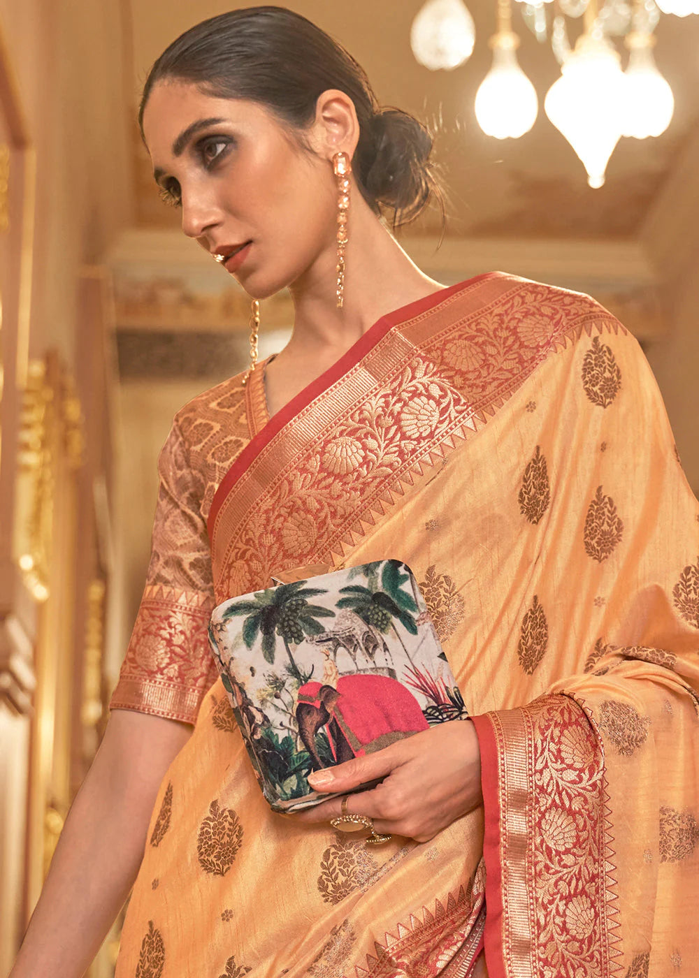 ORANGE ZARI BUTTA WOVEN SILK SAREE