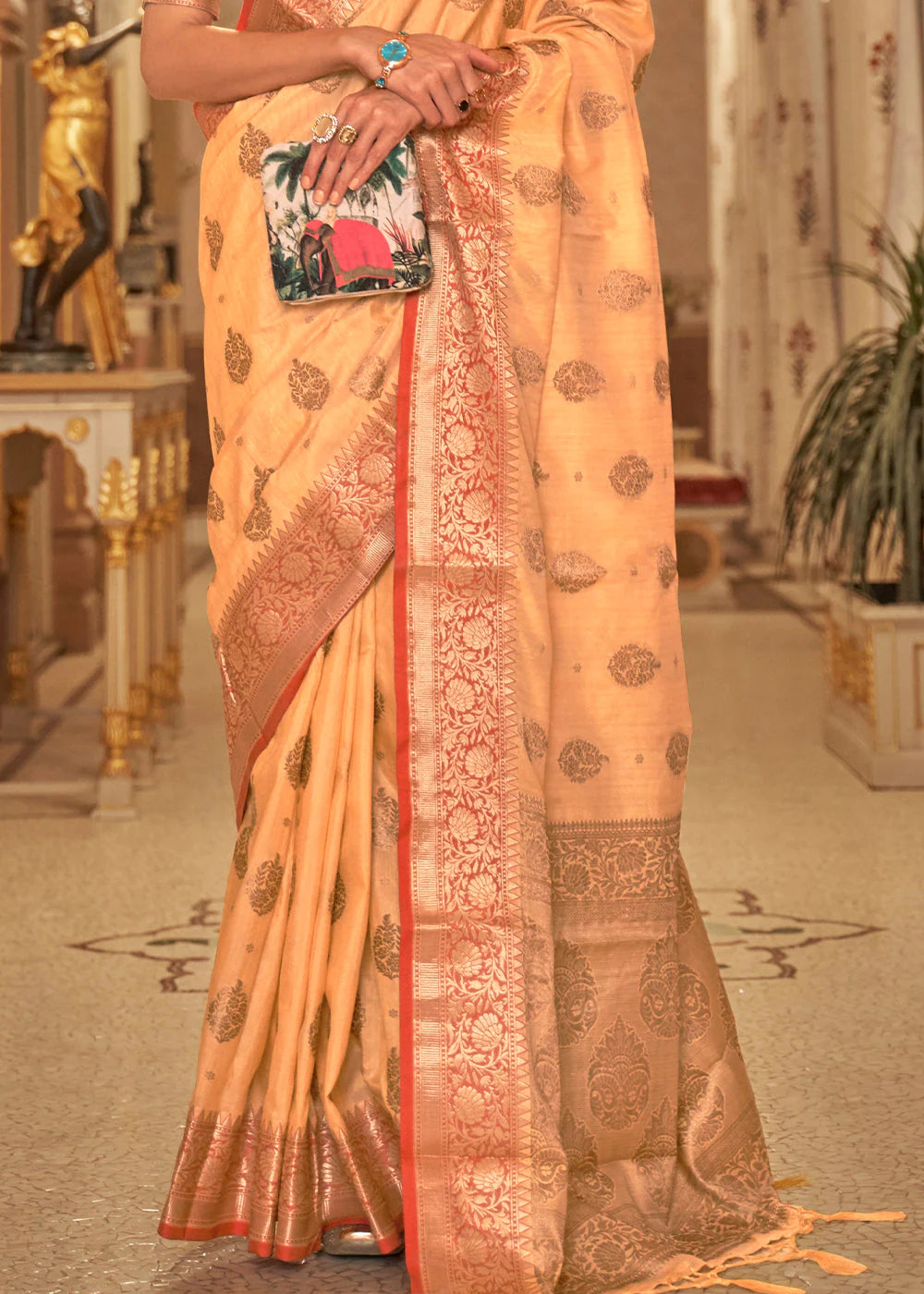 ORANGE ZARI BUTTA WOVEN SILK SAREE