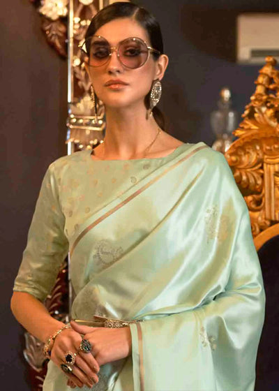 SAGE GREEN DESIGNER Banarasi SATIN SILK SAREE