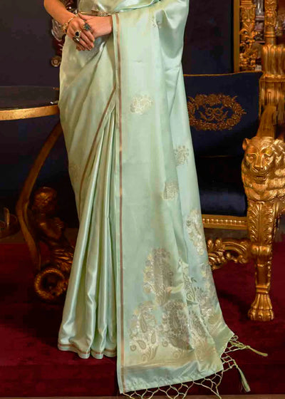 SAGE GREEN DESIGNER Banarasi SATIN SILK SAREE