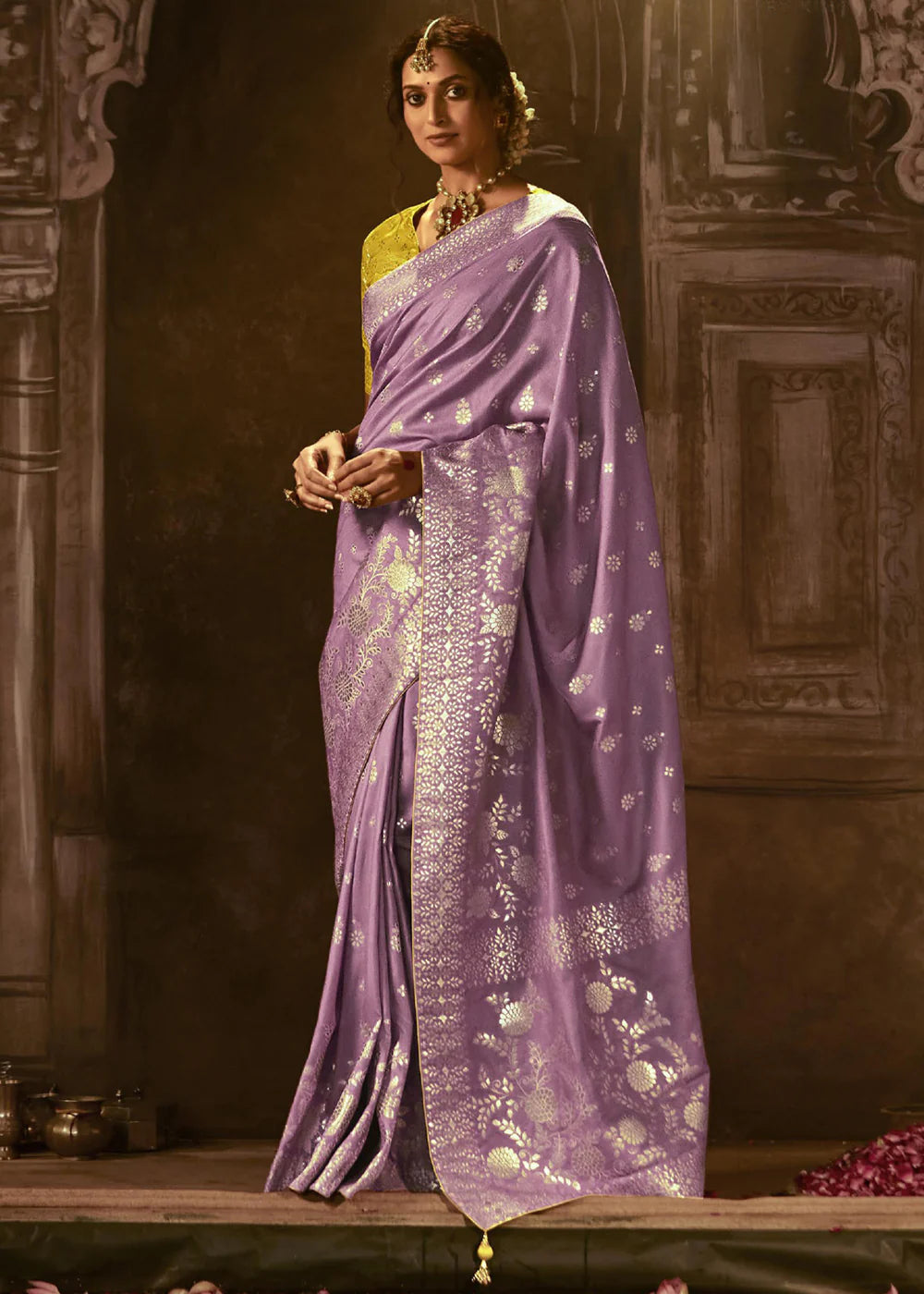 LILAC PURPLE Pure Soft Dola Silk Banarasi Saree Weaving work With Designer Blouse