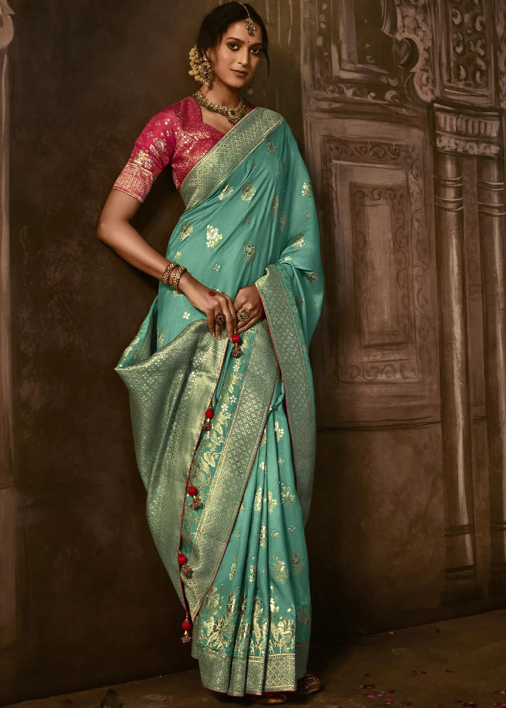 SACRAMENTO GREEN Pure Soft Dola Silk Banarasi Saree Weaving work With Designer Blouse