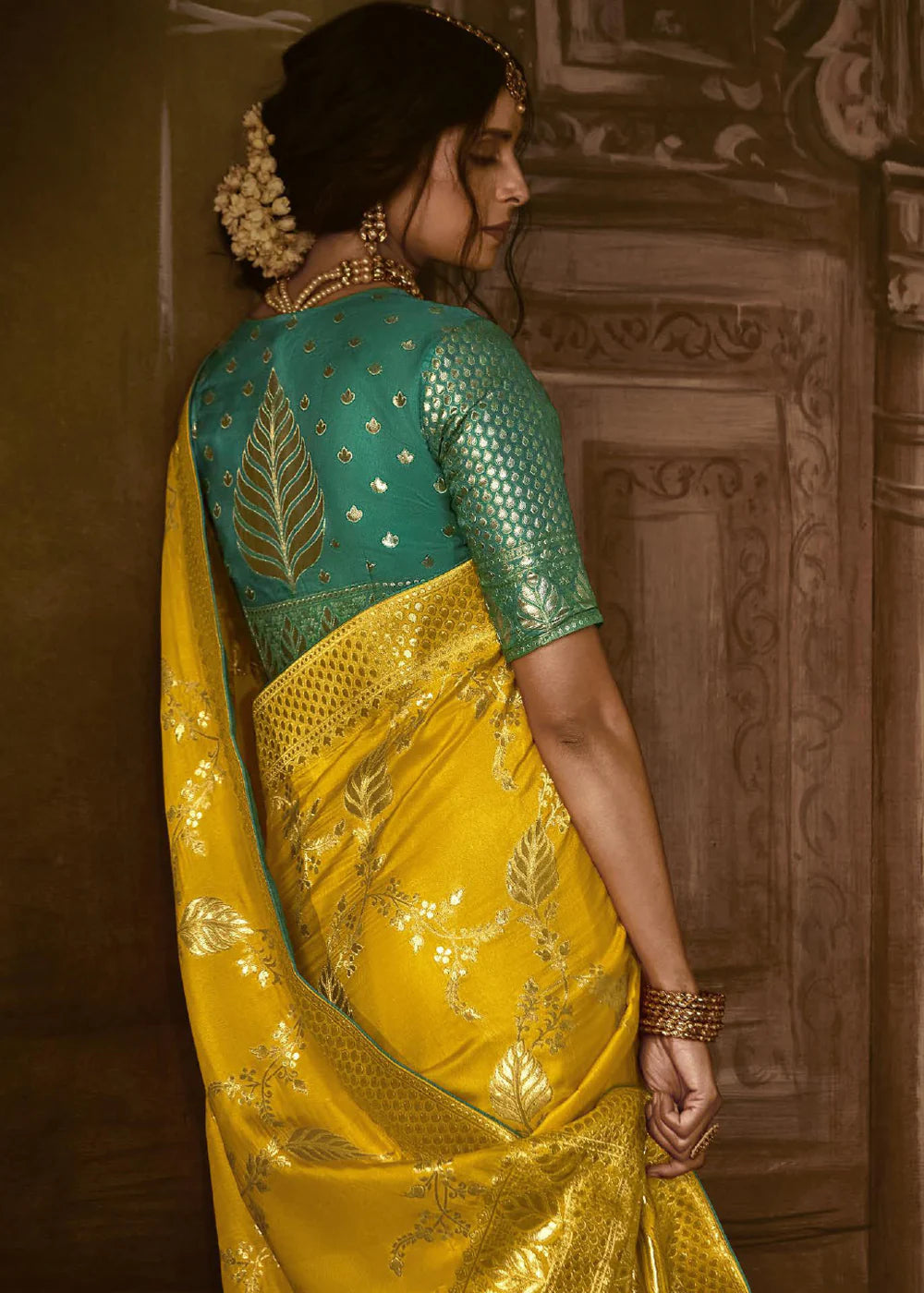 AUREOLIN YELLOW Pure Soft Dola Silk Banarasi Saree Weaving work With Designer Blouse