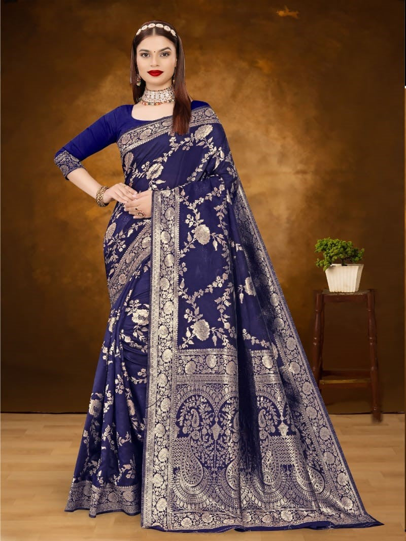 ROYAL BLUE BANARASI SILK WITH ZARI WEAVING SAREE