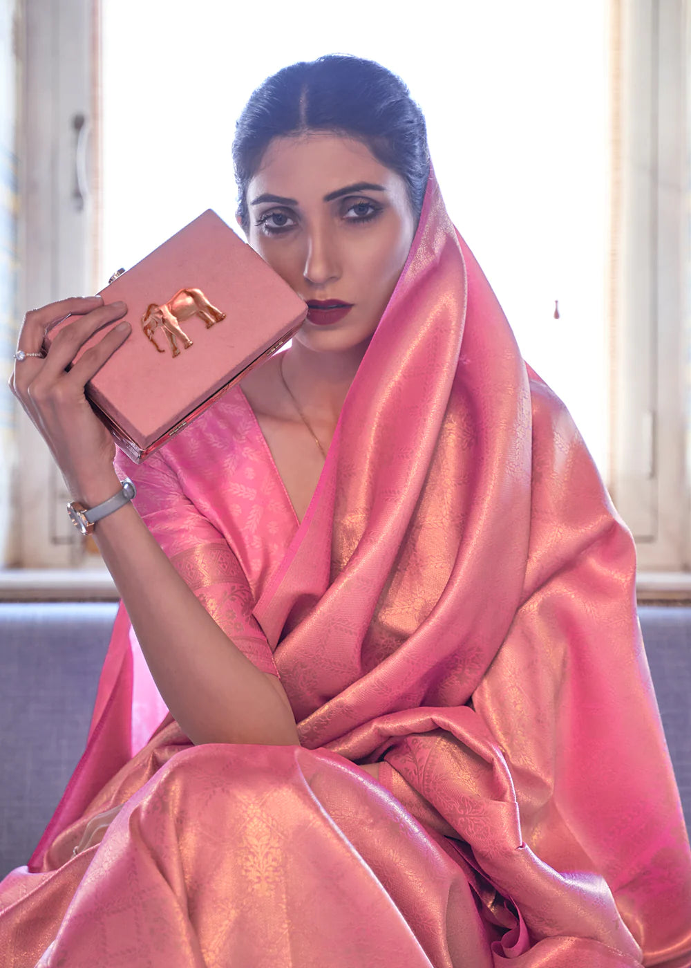 Rosy Splendor: Enchanting Dark Pink Kanjivaram Delight