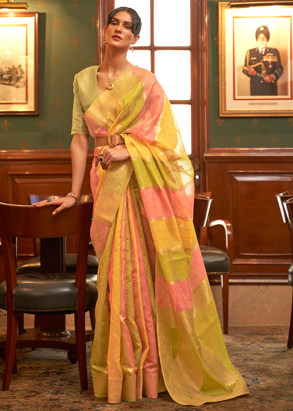 SAP GREEN WOVEN ORGANZA SILK Sequence SAREE