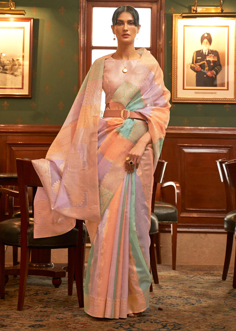 OPERA MAUVE MULTI COLOUR WOVEN ORGANZA SILK Sequence SAREE