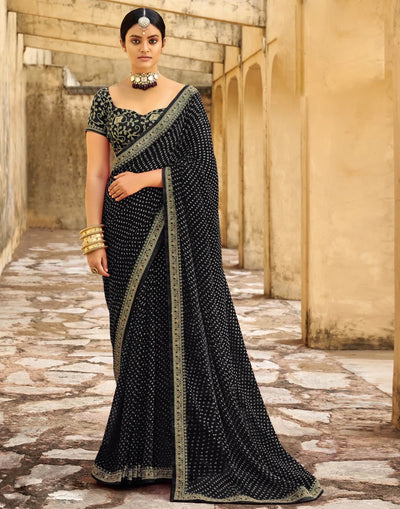 BLACK Bandhani Saree With Embroidery Work Blouse