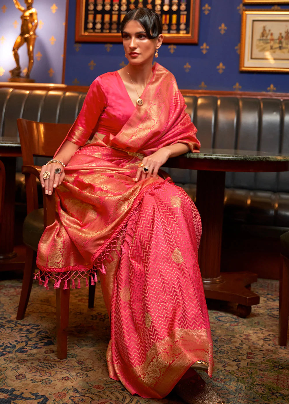 PINK DESIGNER WOVEN SATIN SILK SAREE