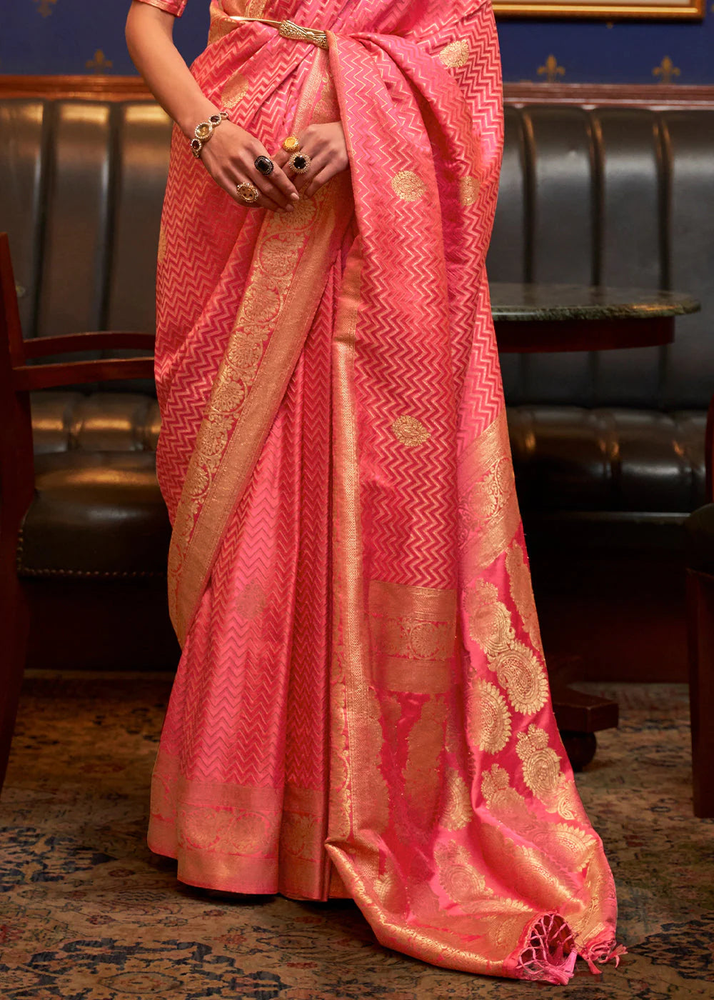 PINK DESIGNER WOVEN SATIN SILK SAREE