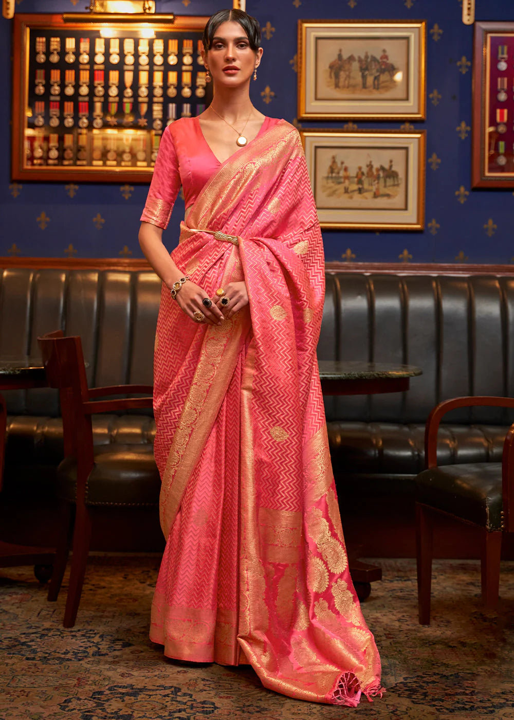 PINK DESIGNER WOVEN SATIN SILK SAREE