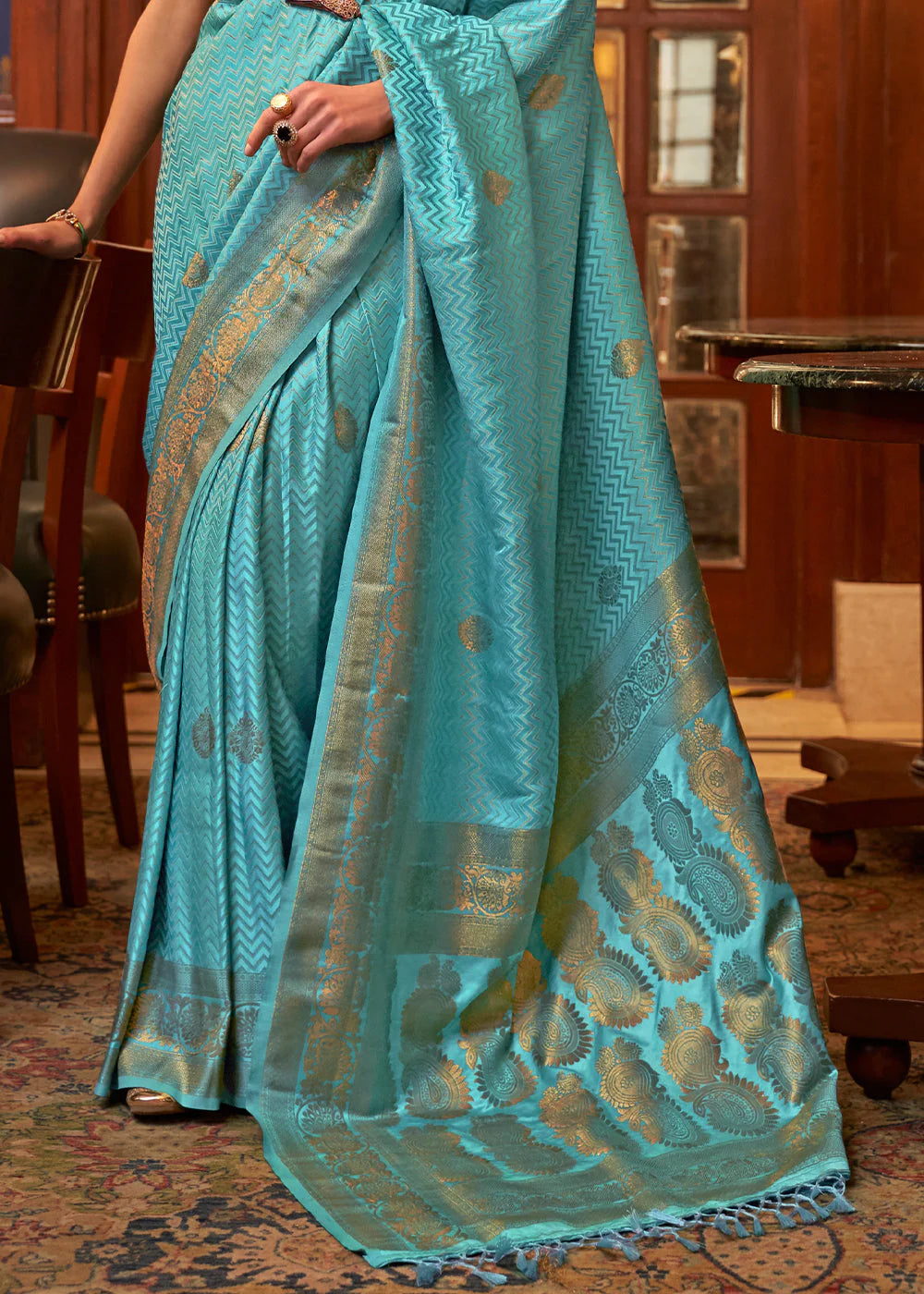 GELLY BLUE DESIGNER WOVEN SATIN SILK SAREE