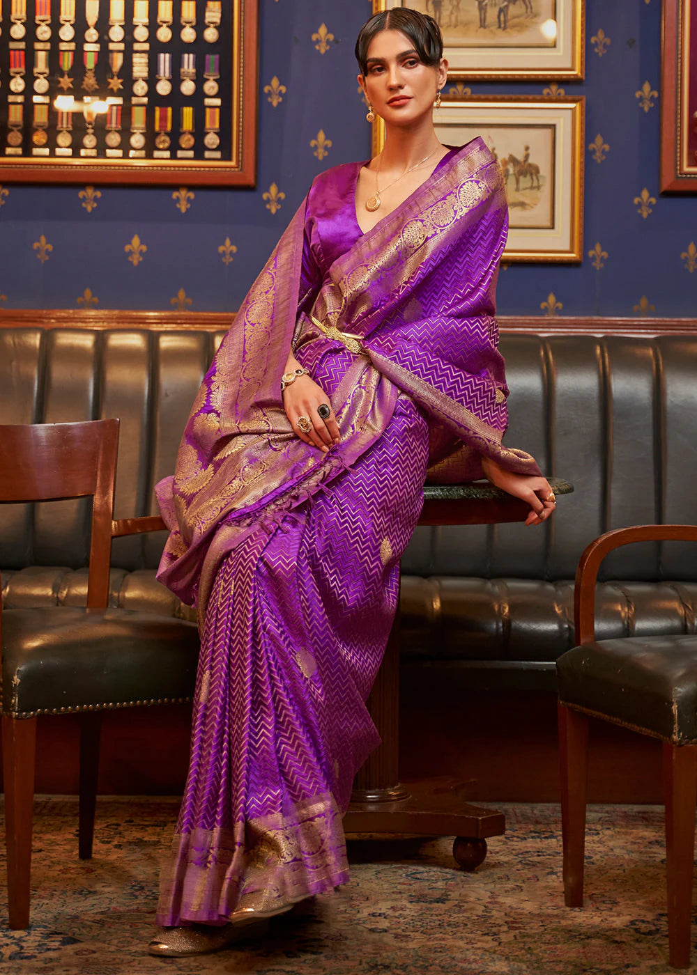 BARBIE PURPLE DESIGNER WOVEN SATIN SILK SAREE