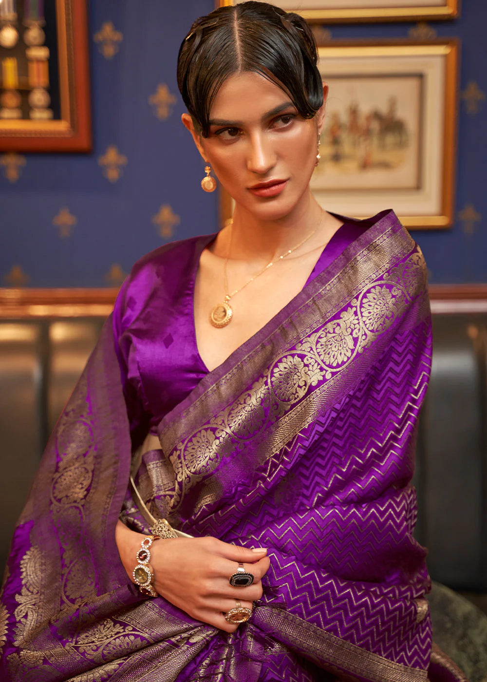 BARBIE PURPLE DESIGNER WOVEN SATIN SILK SAREE