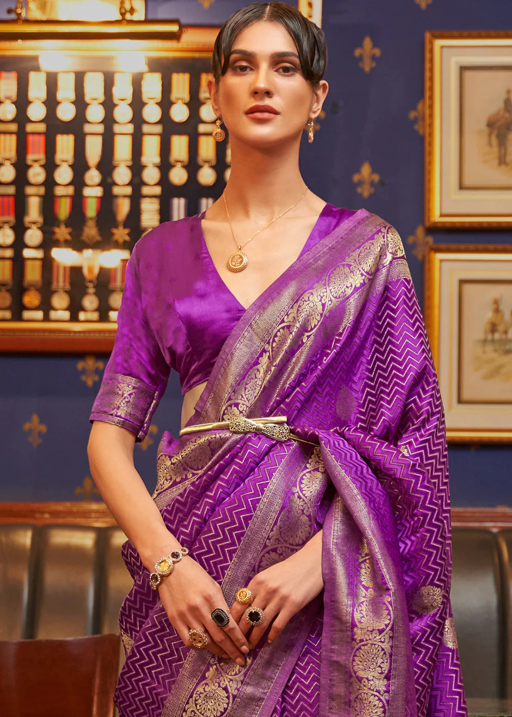 BARBIE PURPLE DESIGNER WOVEN SATIN SILK SAREE