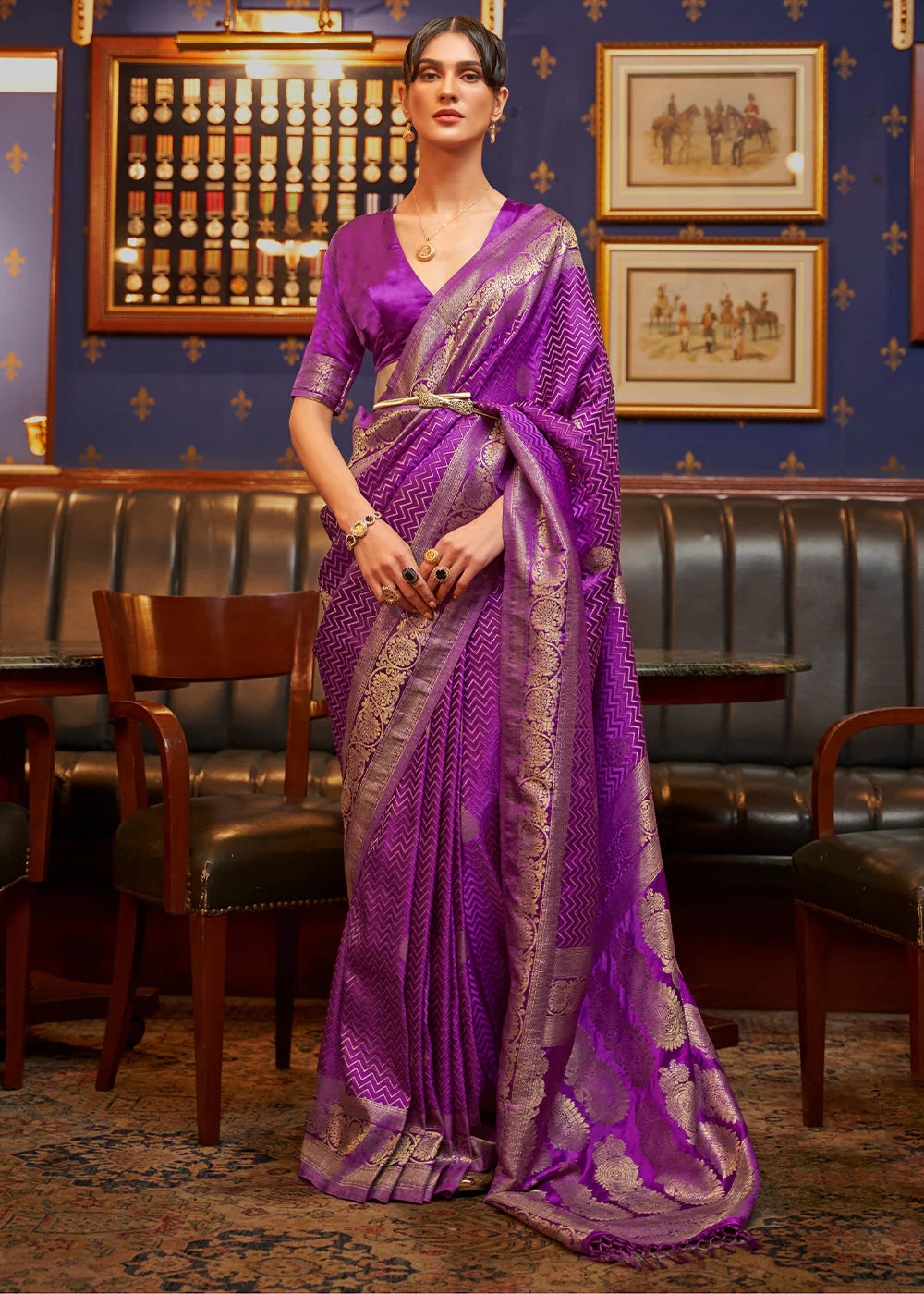 BARBIE PURPLE DESIGNER WOVEN SATIN SILK SAREE