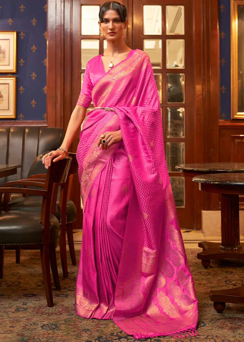 QUEEN PINK DESIGNER WOVEN SATIN SILK SAREE